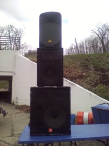 Our rather impressive stack of speakers